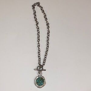 VTG-Style Danon Pendant-Necklace with Inlaid Pieces of Chunky Turquoise 21” L